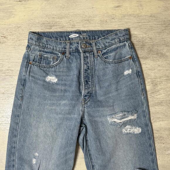 EUC Old Navy Sky High Straight Leg Distressed Jeans Size 4 Long Tall - Picture 2 of 7